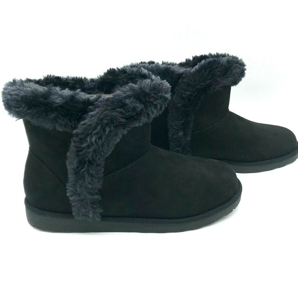 New! Falls Creek Carly Faux Fur Booties Black Suede Women’s winter boots - Picture 4 of 9
